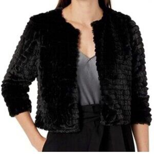 Calvin Klein Women’s Faux Fur Black Shorter Jacket With Clasp Closure Size PS